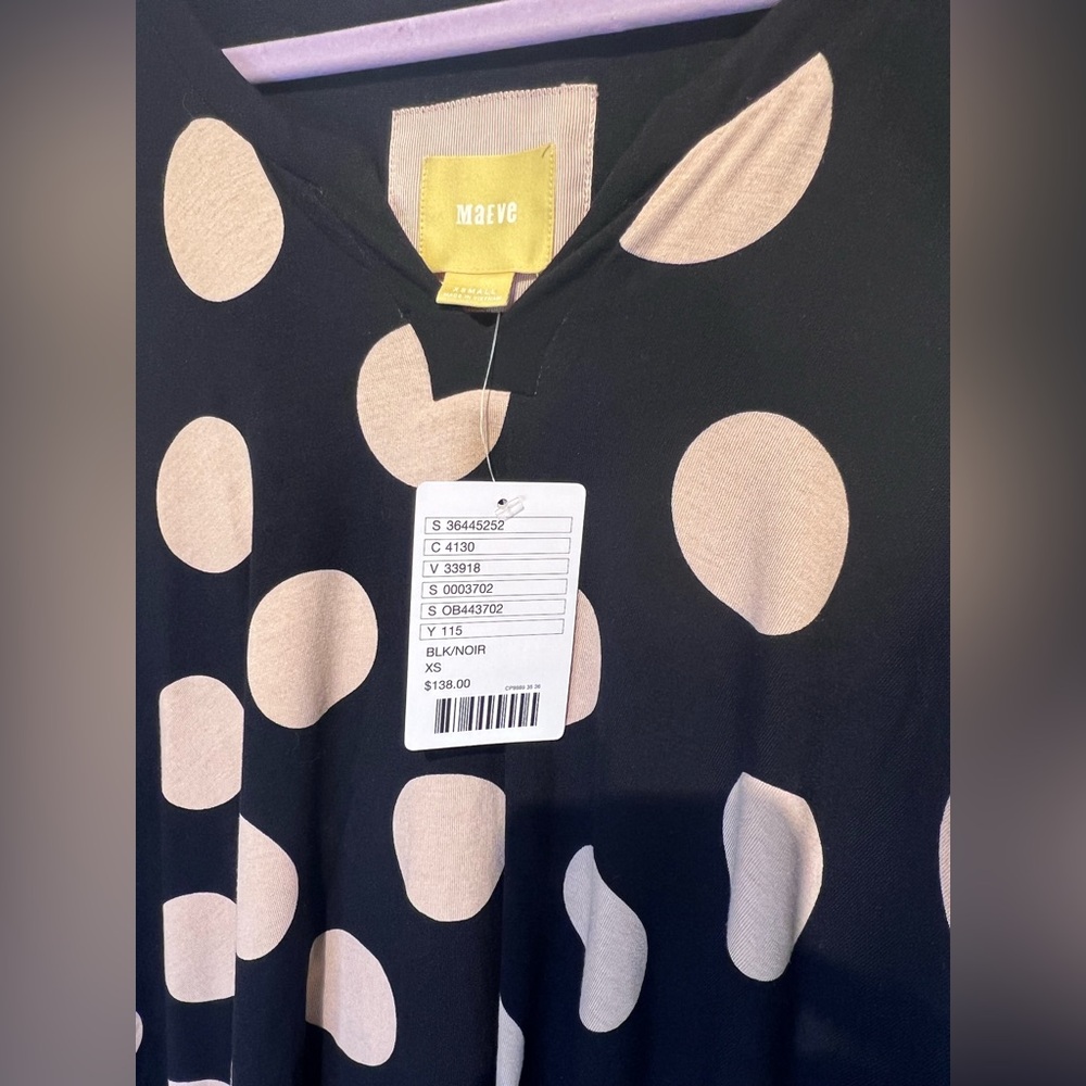 Anthropologie Maeve Dress Polka Dot Davina Black Tan Layered Sleeveless,XS, NWT - Picture 6 of 6